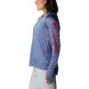 imageColumbia Womens PFG Tidal Tee Hoodie UV Protection MoistureWickingBluestoneRed Spark Logo