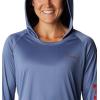 imageColumbia Womens PFG Tidal Tee Hoodie UV Protection MoistureWickingBluestoneRed Spark Logo