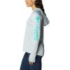 imageColumbia Womens PFG Tidal Tee Hoodie UV Protection MoistureWickingCirrus GreyElectric Turquoise Logo