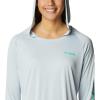 imageColumbia Womens PFG Tidal Tee Hoodie UV Protection MoistureWickingCirrus GreyElectric Turquoise Logo