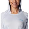 imageColumbia Womens PFG Tidal Tee Hoodie UV Protection MoistureWickingCirrus GreyOcean Blue Logo
