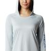imageColumbia Womens PFG Tidal Tee Hoodie UV Protection MoistureWickingCirrus GreyStormy Blue Logo