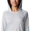 imageColumbia Womens PFG Tidal Tee Hoodie UV Protection MoistureWickingCool GreyRiptide Logo