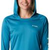 imageColumbia Womens PFG Tidal Tee Hoodie UV Protection MoistureWickingDeep MarineLight Lime Logo