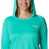 imageColumbia Womens PFG Tidal Tee Hoodie UV Protection MoistureWickingElectric TurquoiseWhite Logo