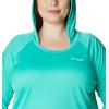 imageColumbia Womens PFG Tidal Tee Hoodie UV Protection MoistureWickingElectric TurquoiseWhite Logo