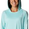 imageColumbia Womens PFG Tidal Tee Hoodie UV Protection MoistureWickingGulf StreamWhite Logo