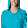 imageColumbia Womens PFG Tidal Tee Hoodie UV Protection MoistureWickingOcean TealWhite Logo