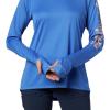 imageColumbia Womens PFG Tidal Tee Hoodie UV Protection MoistureWickingStormy BlueLight Coral Logo