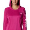imageColumbia Womens PFG Tidal Tee Hoodie UV Protection MoistureWickingWild FuchsiaWhite Logo