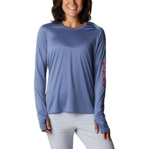 imageColumbia Womens PFG Tidal Tee Hoodie UV Protection MoistureWickingBluestoneRed Spark Logo