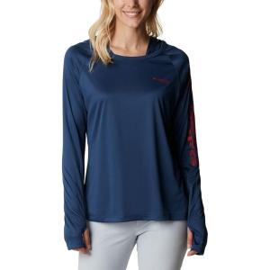 imageColumbia Womens PFG Tidal Tee Hoodie UV Protection MoistureWickingCarbonRed Spark Logo