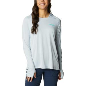 imageColumbia Womens PFG Tidal Tee Hoodie UV Protection MoistureWickingCirrus GreyElectric Turquoise Logo