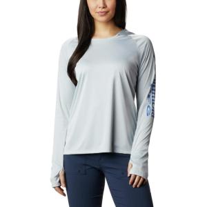 imageColumbia Womens PFG Tidal Tee Hoodie UV Protection MoistureWickingCirrus GreyStormy Blue Logo