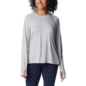 imageColumbia Womens PFG Tidal Tee Hoodie UV Protection MoistureWickingCool GreyRiptide Logo