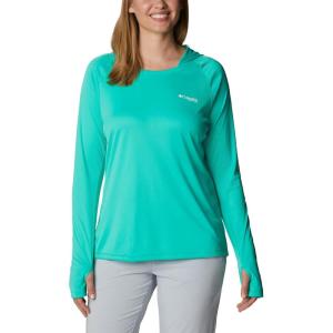 imageColumbia Womens PFG Tidal Tee Hoodie UV Protection MoistureWickingElectric TurquoiseWhite Logo