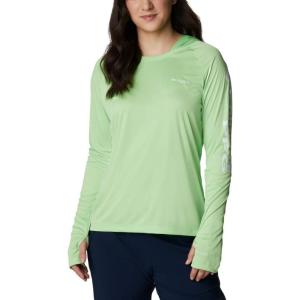 imageColumbia Womens PFG Tidal Tee Hoodie UV Protection MoistureWickingLime GlowWhite Logo