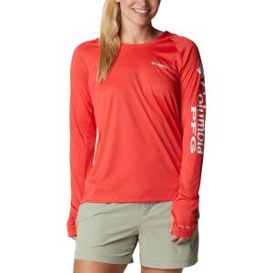 imageColumbia Womens PFG Tidal Tee Hoodie UV Protection MoistureWickingRed HibiscusWhite Logo