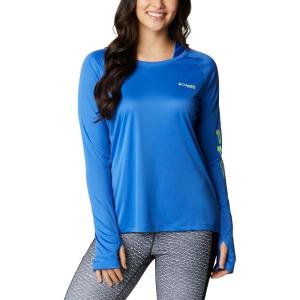 imageColumbia Womens PFG Tidal Tee Hoodie UV Protection MoistureWickingVivid BlueLime Glow