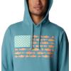 imageColumbia Mens PFG Fish Flag Ii HoodieTranquil TealOrange Reef Trout Flies
