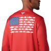imageColumbia Mens PFG Terminal Tackle Fish Flag Long Sleeve Fishing ShirtRed SparkWhite