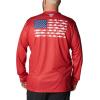 imageColumbia Mens PFG Terminal Tackle Fish Flag Long Sleeve Fishing ShirtRed SparkWhite