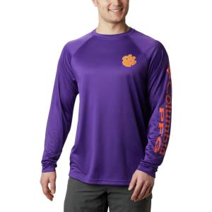 imageColumbia Mens CLG Terminal Tackle Ls ShirtCle  Vivid Purple  Spark Orange