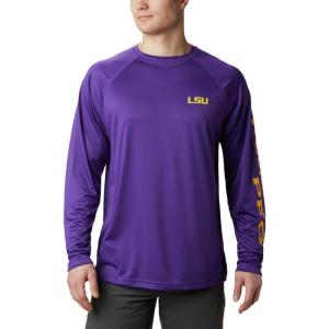 imageColumbia Mens CLG Terminal Tackle Ls ShirtLsu  Vivid Purple  Collegiate Yellow
