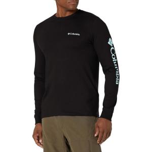 imageColumbia Mens Long Sleeve Tee Shirt Outdoors Fishing Camping HikingBlack With Clear Blue