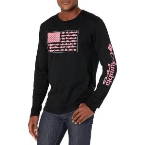 imageColumbia Mens Long Sleeve Tee Shirt Outdoors Fishing Camping HikingBlack With Sorbet