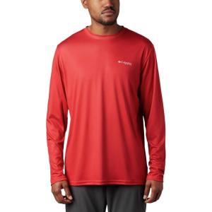 imageColumbia Mens PFG Terminal Tackle Fish Flag Long Sleeve Fishing ShirtRed SparkWhite