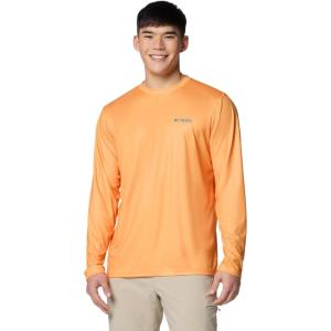 imageColumbia Mens PFG Terminal Tackle Fish Flag Long Sleeve Fishing ShirtSummer OrangeWhite Offshore Slam