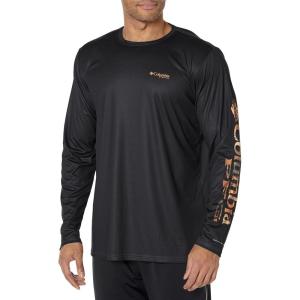 imageColumbia Mens Terminal Tackle PFG Triangle Long Sleeve ShirtBlackOrange Blast Real Tree Horizon