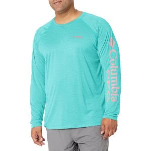 imageMens PFG Terminal Tackle Heather Long Sleeve ShirtBright Aqua HeatherSalmon Logo