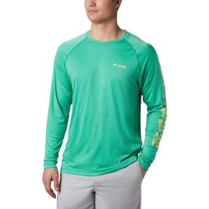 imageMens PFG Terminal Tackle Heather Long Sleeve ShirtDark Lime HeatherSunlit Logo