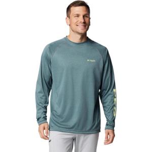 imageMens PFG Terminal Tackle Heather Long Sleeve ShirtMidnight Teal HeatherSpring Yellow Log