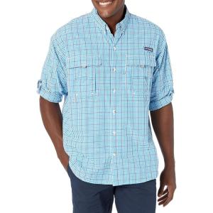 imageColumbia Mens Super Bahama Long Sleeve ShirtCompass Blue Gingham Grid
