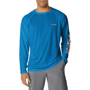 imageColumbia Mens Terminal Tackle PFG Triangle Long Sleeve ShirtBright AquaCollegiate Navy Logo