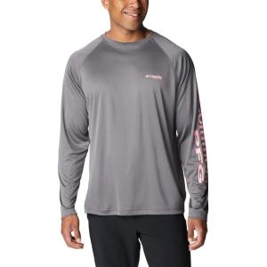 imageColumbia Mens Terminal Tackle PFG Triangle Long Sleeve ShirtCity GreyPink Pop Logo