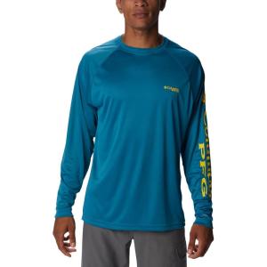 imageColumbia Mens Terminal Tackle PFG Triangle Long Sleeve ShirtDeep MarineLaser Lemon Logo