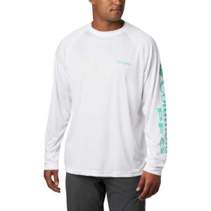 imageColumbia Mens Terminal Tackle PFG Triangle Long Sleeve ShirtWhiteBright Aqua Logo