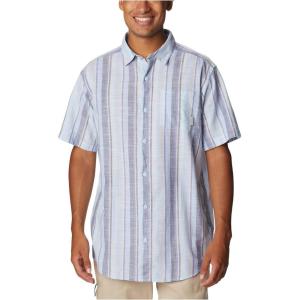 imageColumbia Mens Under Exposure Yarn Dye Short Sleeve ShirtPurple Lotus Blocky Stripe