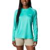 imageColumbia womens Tidal Tee Ii Long SleeveElectric TurquoiseWhite Logo