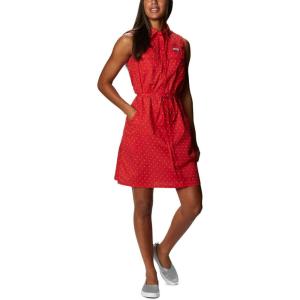 imageColumbia Womens PFG Bonehead Stretch Sleeveless Dress Cotton BlendRed Spark Swiss Dot