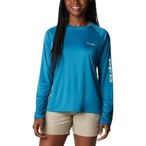 imageColumbia womens Tidal Tee Ii Long SleeveDeep MarineLight Lime Logo