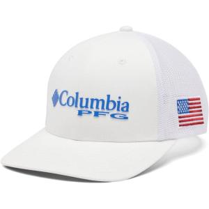 imageColumbia Unisex Adult PFG Logo Mesh Ball CapWhite  Vivid Blue  Usa Flag