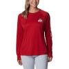 imageColumbia NCAA Womens Collegiate Tidal Tee Ls ShirtOs  Intense Red  White