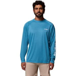imageColumbia Mens PFG Terminal Tackle PFG Patriot Long Sleeve ShirtBlue Echo HeatherWhite Logo