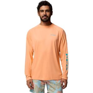 imageColumbia Mens PFG Terminal Tackle PFG Patriot Long Sleeve ShirtBright NectarOcean Teal Logo