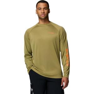 imageColumbia Mens PFG Terminal Tackle PFG Patriot Long Sleeve ShirtGrove Green HeatherSpark Orange Logo